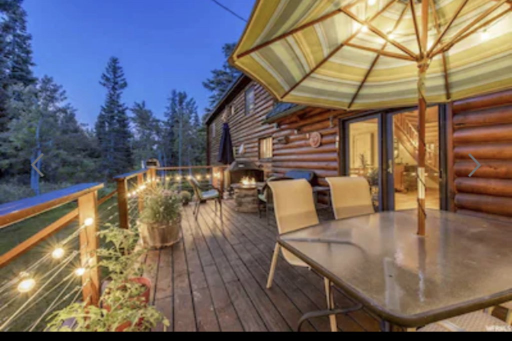 Wooden deck with outdoor dining space