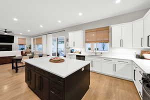 Above kitchen island it is wired for pendant lights