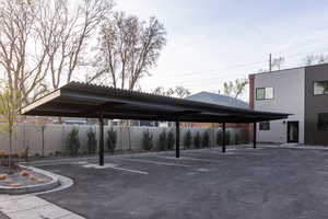 View of covered parking lot