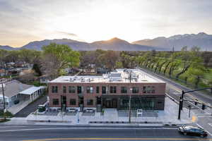 Aerial view of a mountain backdrop