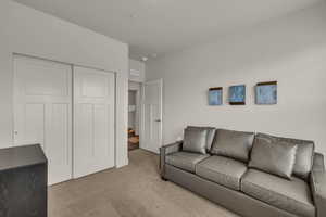 Living room with light carpet