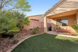 Fenced yard featuring a patio and outdoor dining space
