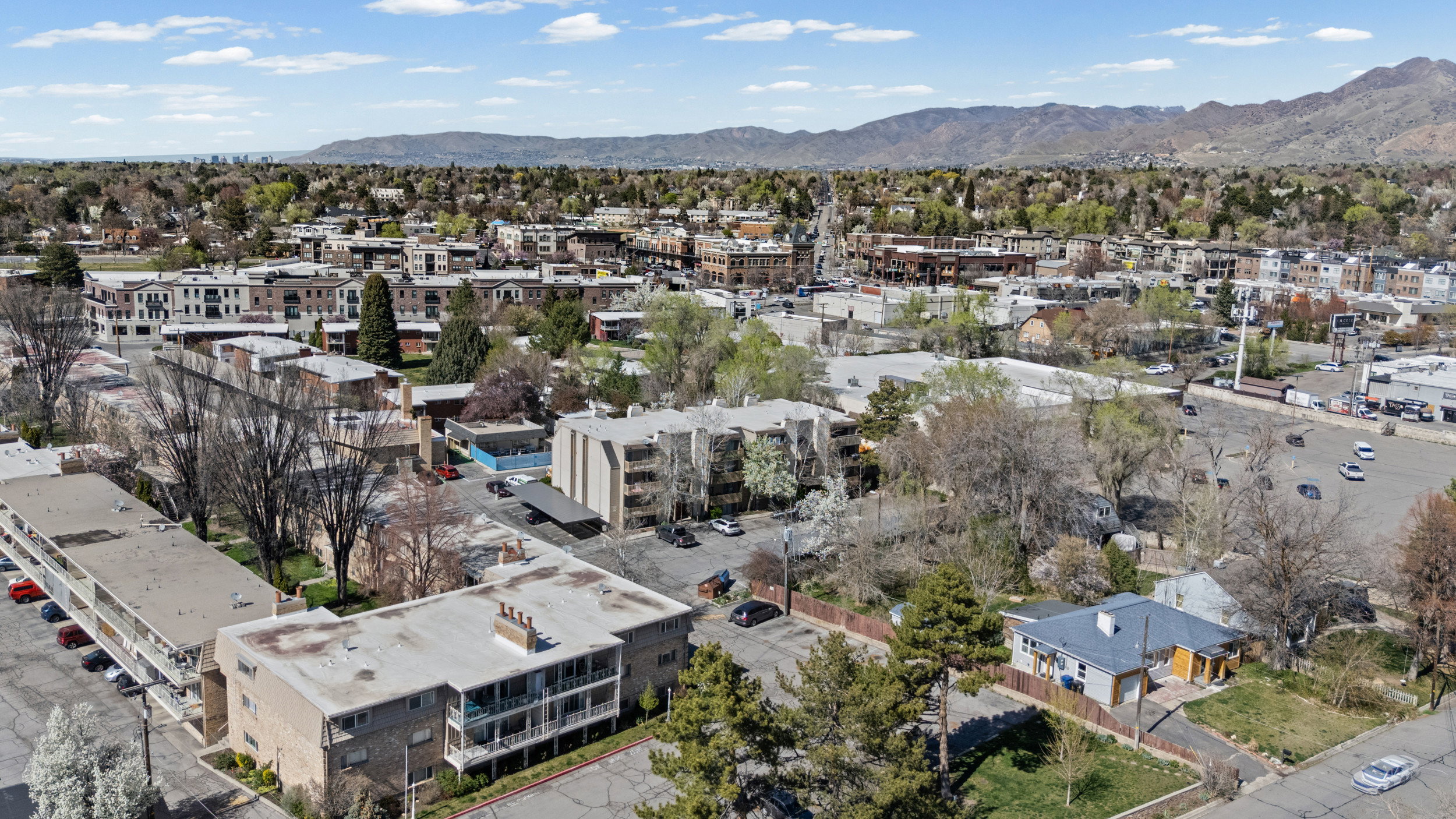 Bird's eye view of a mountainous background