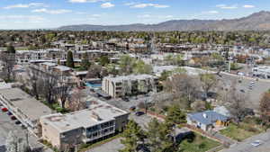 Bird's eye view of a mountainous background