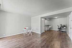 Dining area featuring an office area and hardwood / wood-style flooring