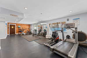 Workout area with recessed lighting