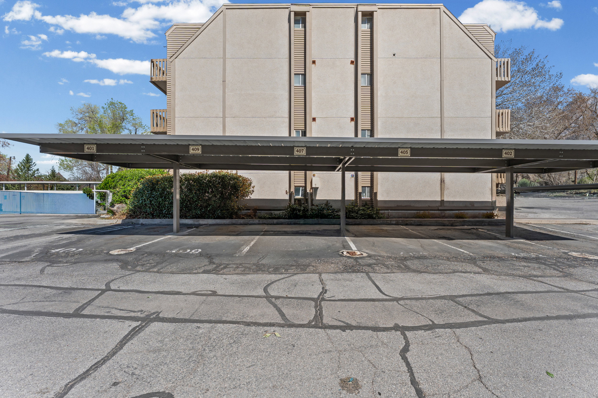 View of covered parking lot
