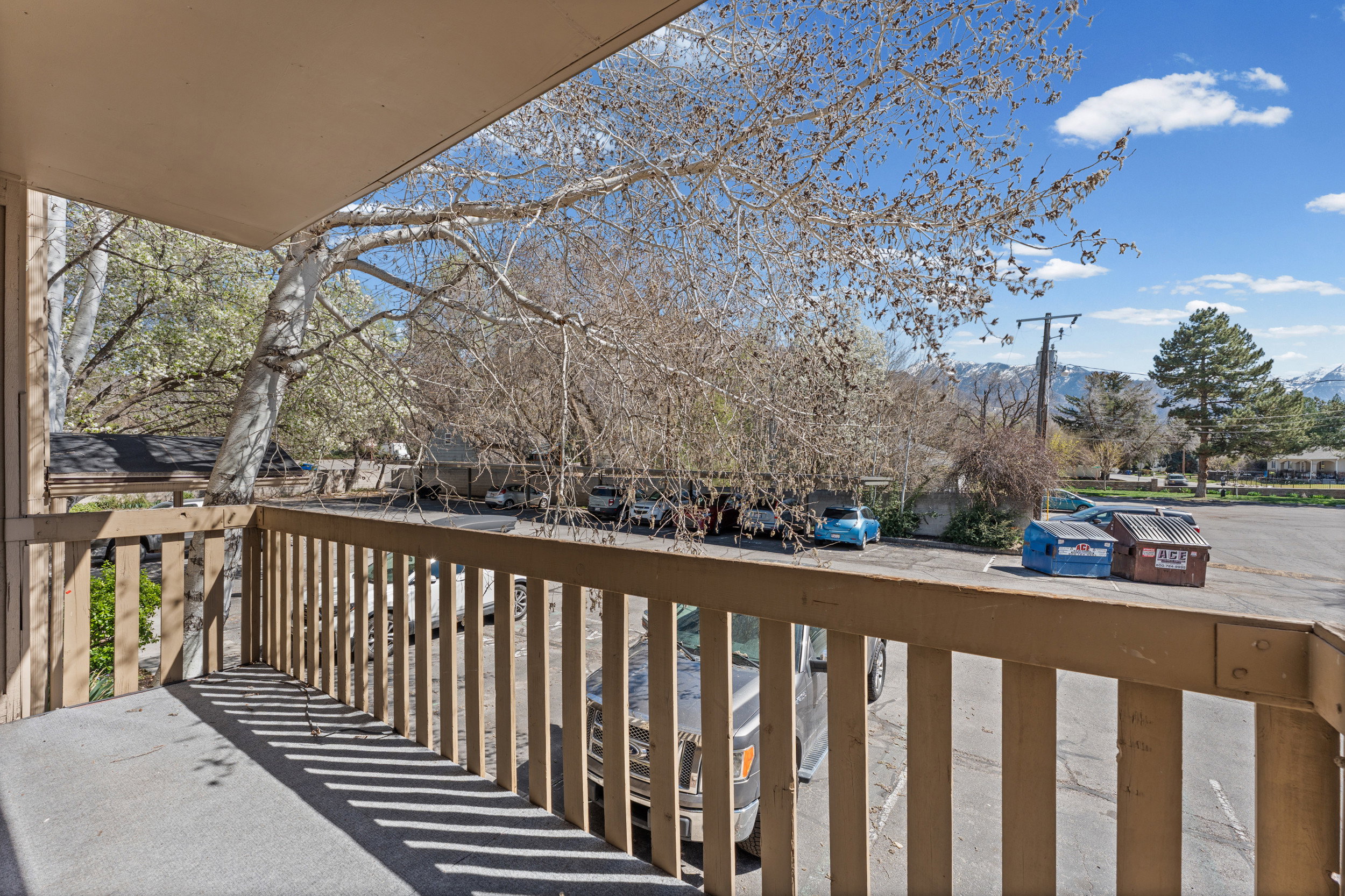 Balcony with a mountain view