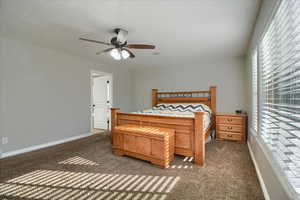 Bedroom featuring carpet and a ceiling fan