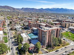 View of urban area with a mountain backdrop