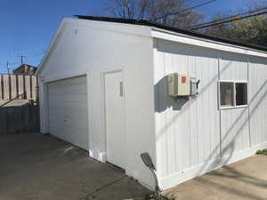 View of detached garage