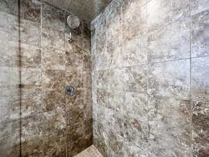 Bathroom view of a tile shower