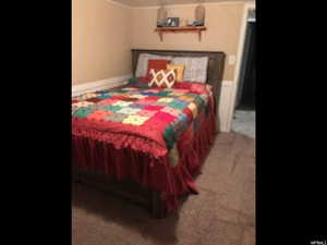 Bedroom with light carpet