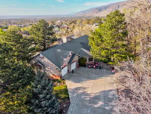 View from above of property featuring a mountain backdrop