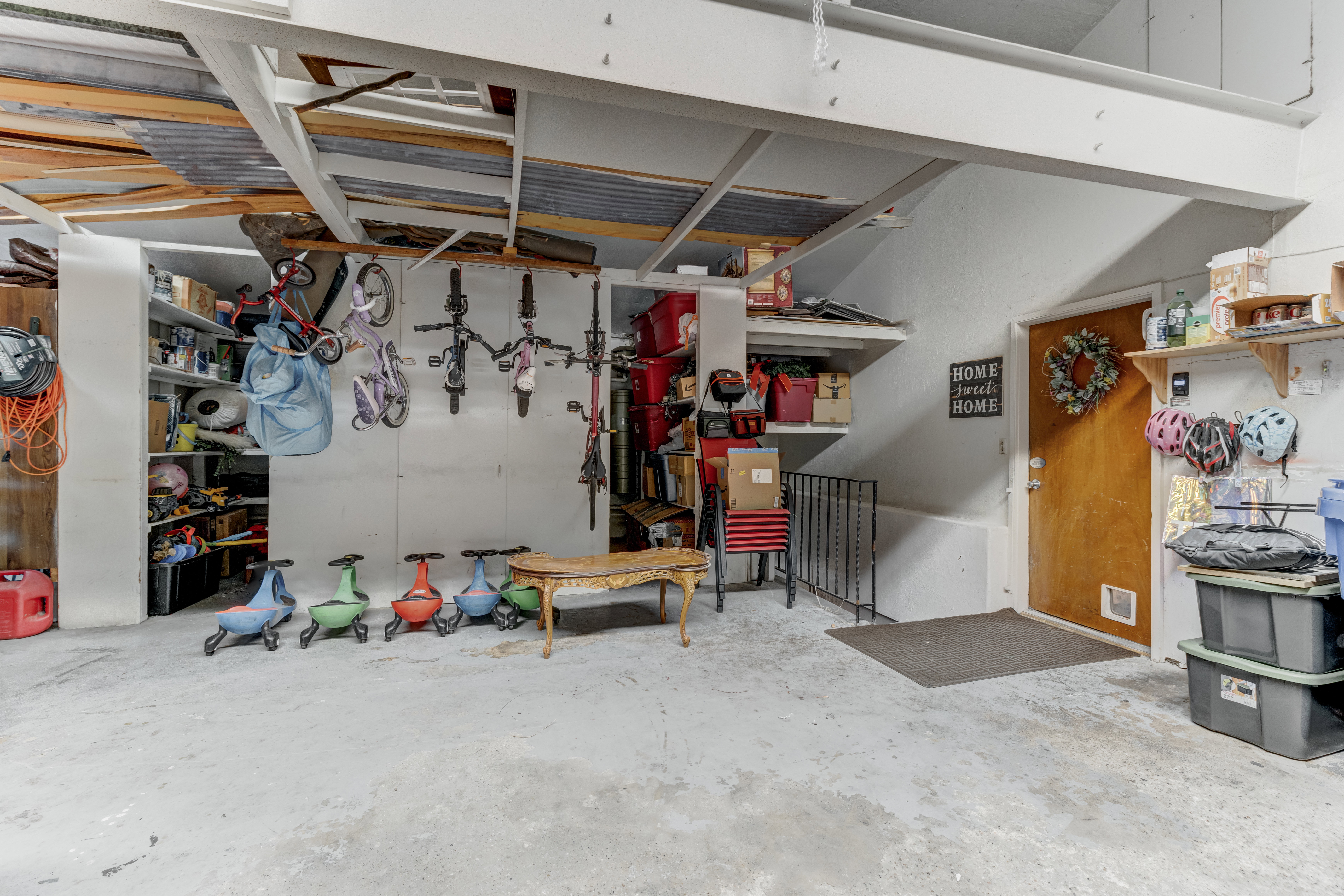 Garage featuring a workshop area