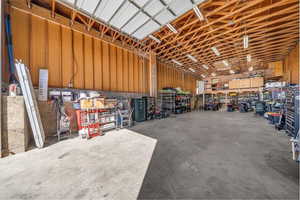 Garage featuring a workshop area