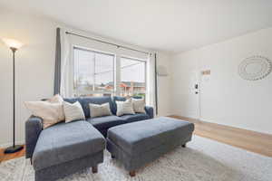 Living room with hardwood flooring