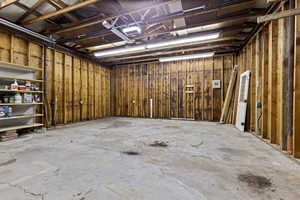 Garage with wood walls