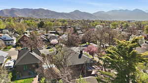Aerial perspective of suburban area featuring mountains