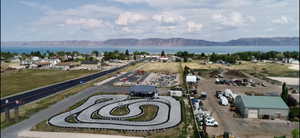Aerial view of a water and mountain view