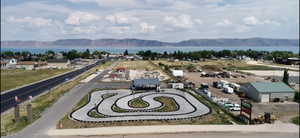 Bird's eye view of a mountainous background