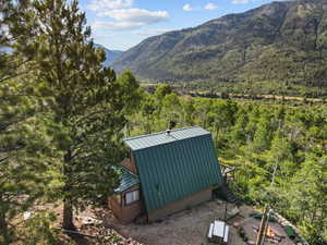 View of mountain background featuring a heavily wooded area