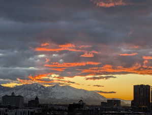 Western sunset view of  the city and Oquirrh mountains