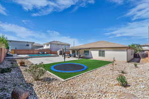 Rear view of house with a patio area, a fenced backyard, and stucco siding