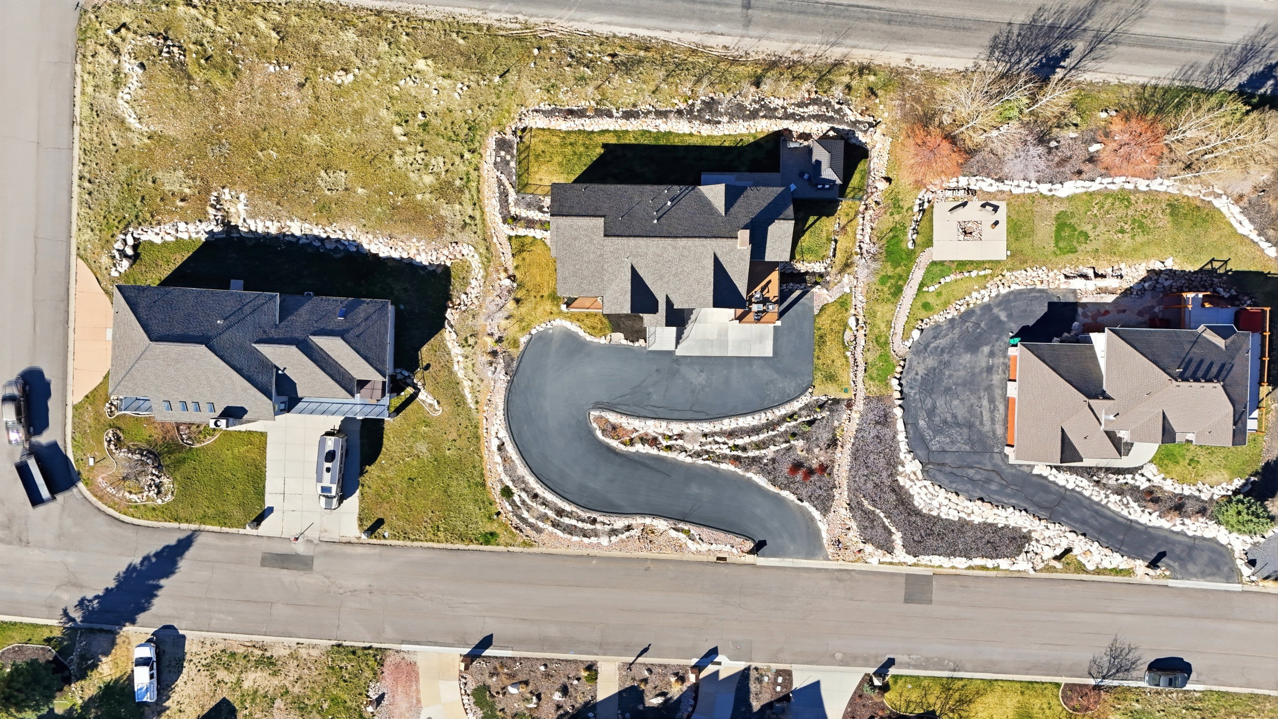 Aerial perspective of suburban area