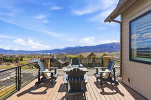 Wooden deck with a mountain view