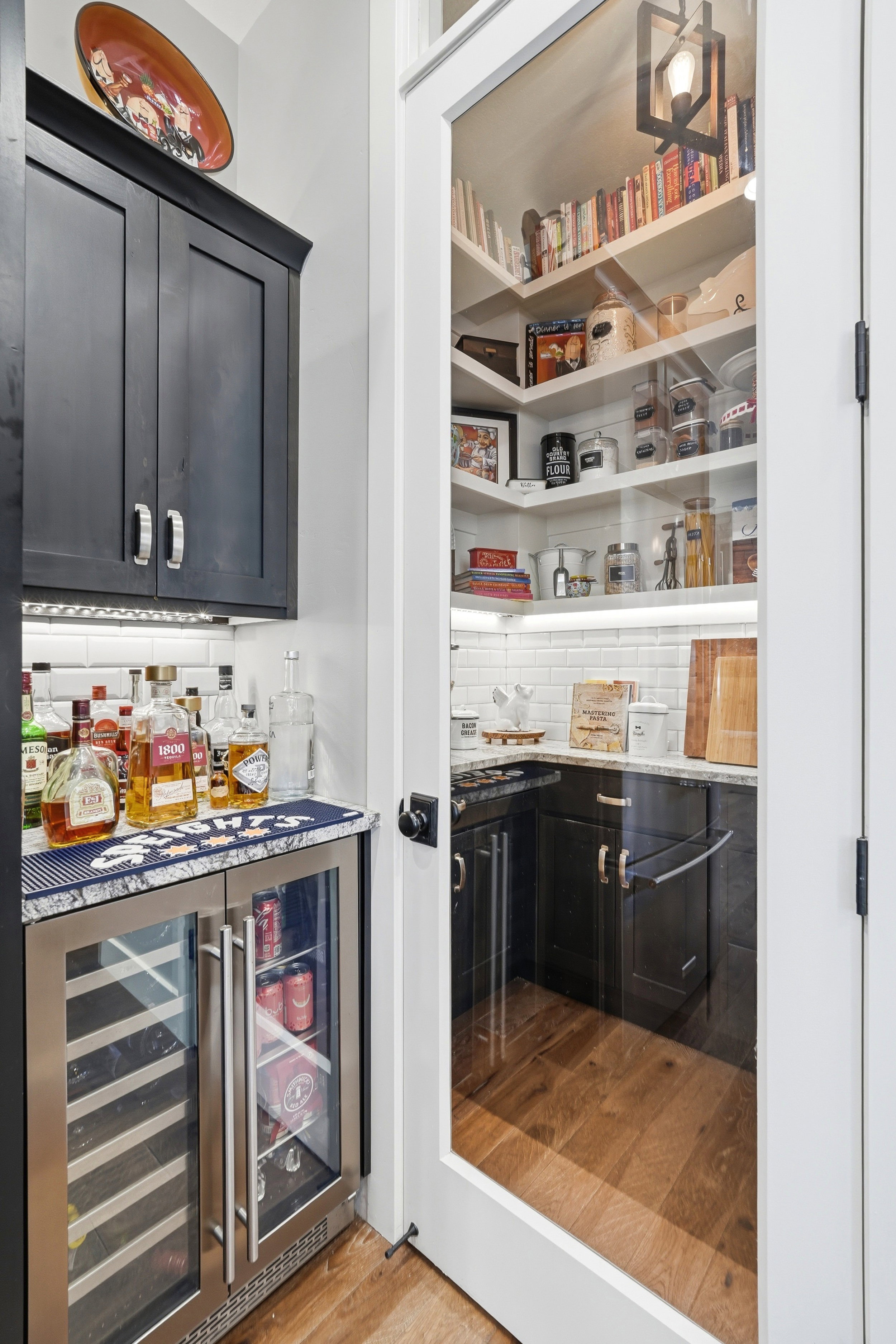 Storage area featuring beverage cooler
