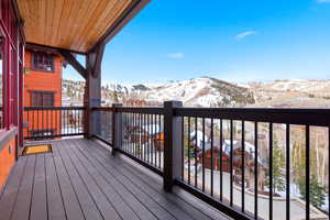 Wooden deck with a mountain view