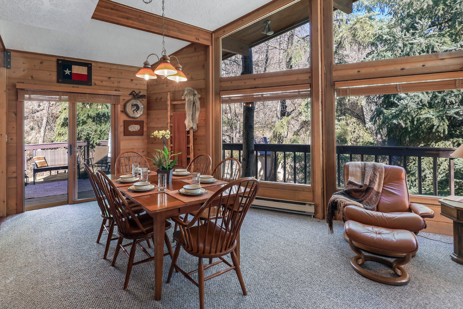 Dining area with french doors stpping out to large deck