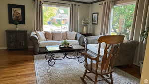 Living area with wood finished floors