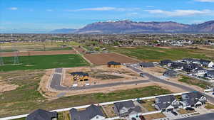 Aerial perspective of suburban area with mountains