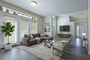 Living area featuring dark wood-type flooring