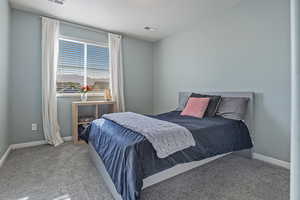Bedroom with baseboards and carpet