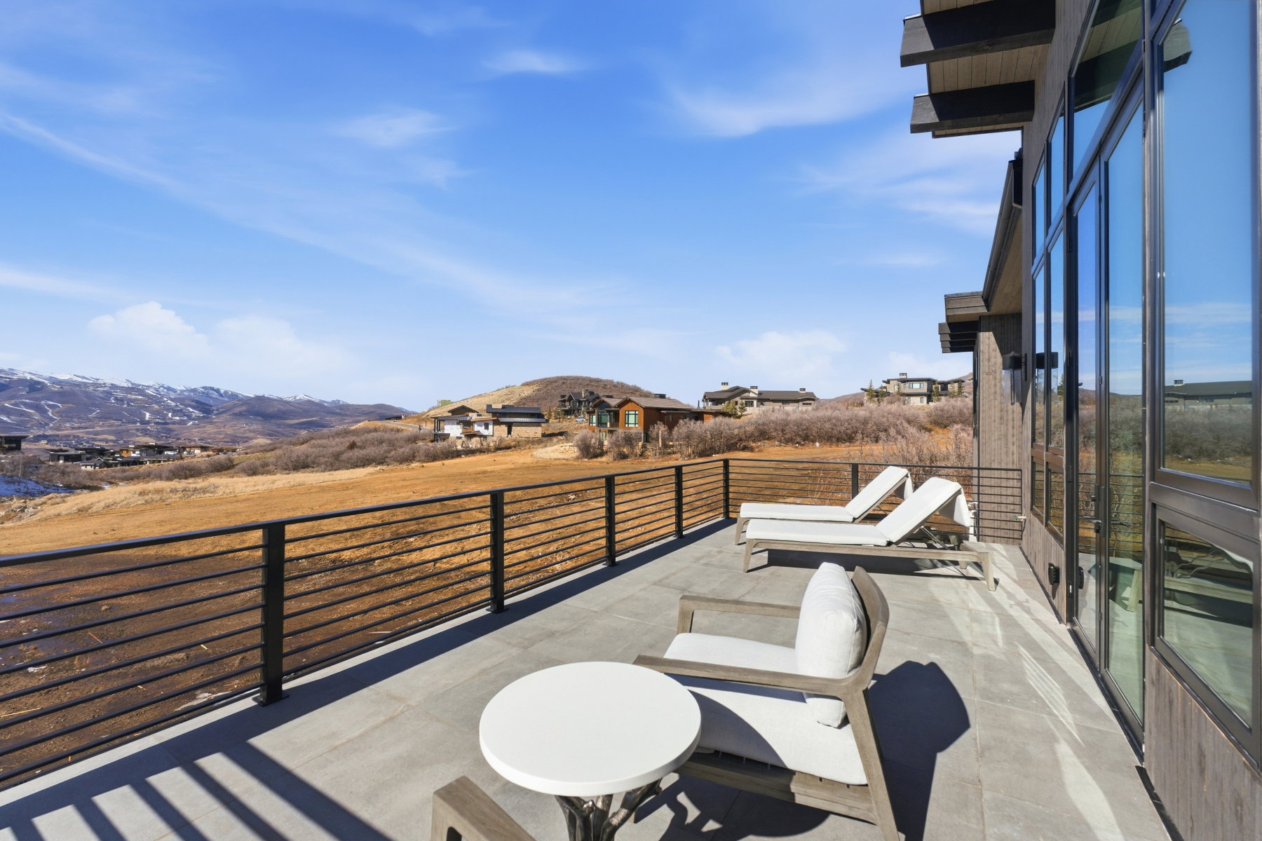 View of patio featuring a mountain view