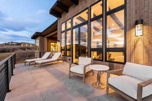 Patio terrace at dusk with a patio