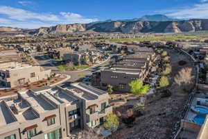 Drone / aerial view of a mountainous background