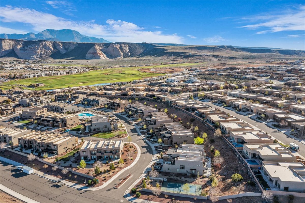 Drone / aerial view of a mountain backdrop
