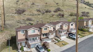 Aerial perspective of suburban area
