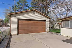 View of large, detached garage