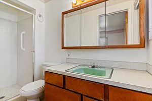 Master bathroom featuring vanity and a stall shower