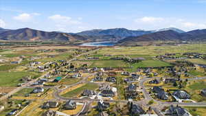 Aerial view of residential area and Deer Creek Reservoir