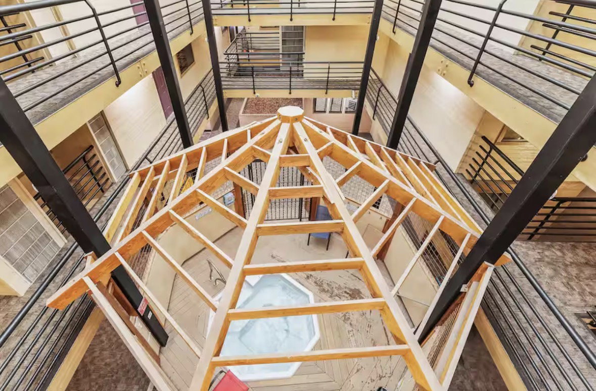 Staircase with a high ceiling