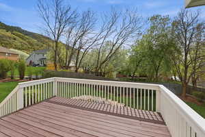 Deck featuring a fenced backyard and a residential view