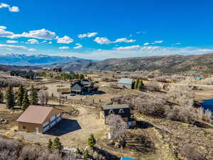 Drone / aerial view of a mountain backdrop