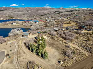 Bird's eye view of a water and mountain view