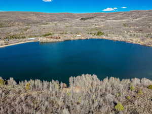 Bird's eye view of a water and mountain view